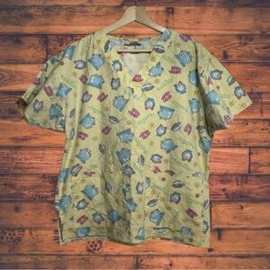 5 for $25🔥Breakfast Print Yellow Scrub Top Medium